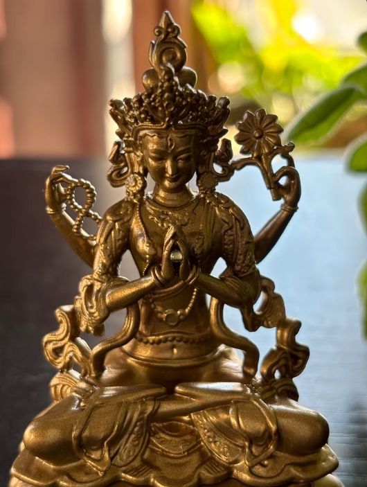 仏教美術 四臂観音仏像 禅意 茶室 銅製 開運 風水 仏像 彫刻 置物