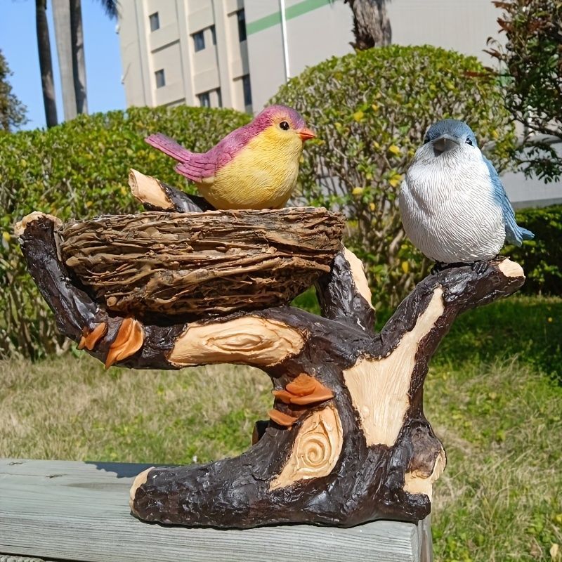 バードフィーダー 小鳥 野鳥 用 給餌器 餌箱 餌台えさ置き 置物 鳥の巣と小鳥達 可愛い 餌入れ 鳥 ガーデンオブジェ インテリア ガーデニン