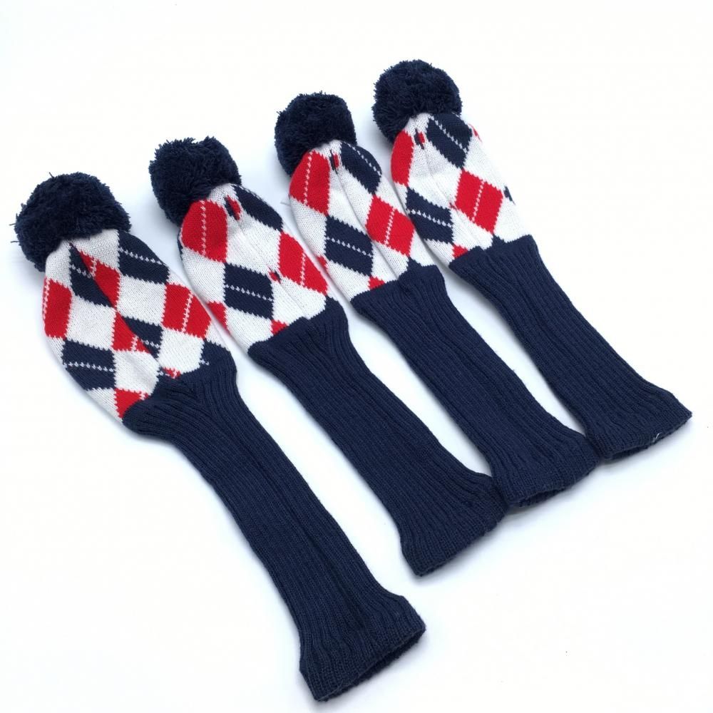 キャロウェイ ヘッドカバー4点セット DR FW×3 ネイビー×レッド×白 ニット ボンボン付きゴルフ Callaway