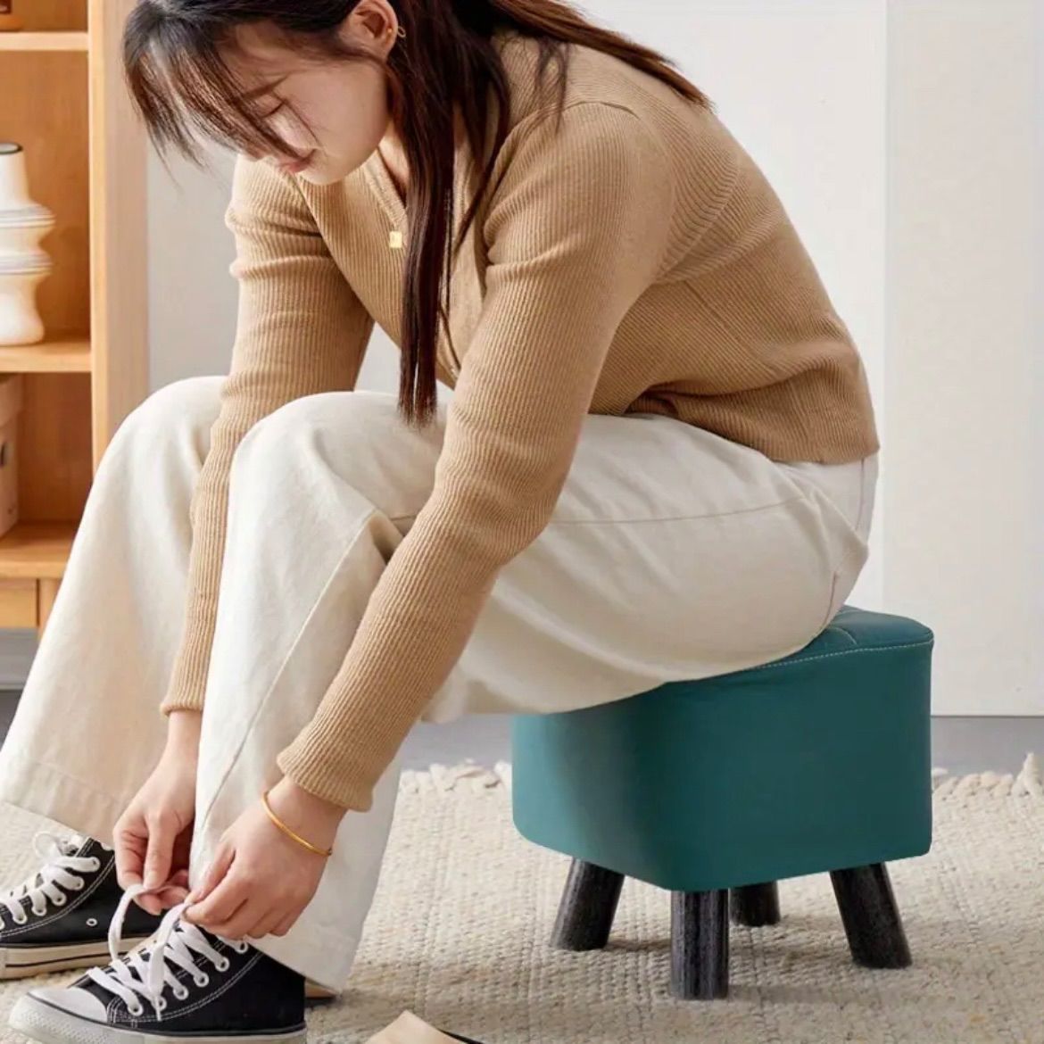 木製スツール(ブルー) スツール 高さ45cm パッチワーク 木製