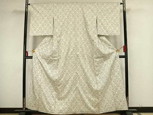 平和屋着物▽本場大島紬 白大島 単衣 草花文 正絹 逸品 AAAY7265jh