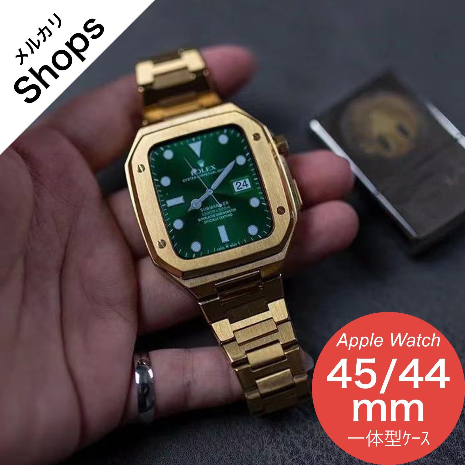Apple Watch Series 9|8|7|6|5|4 SE 第2世代|第1世代 45mm|44mm バンド アップルウォッチ カバー ベルト ケース 一体型 ステンレス セット メンズ おしゃれ フル ゴールド ❷