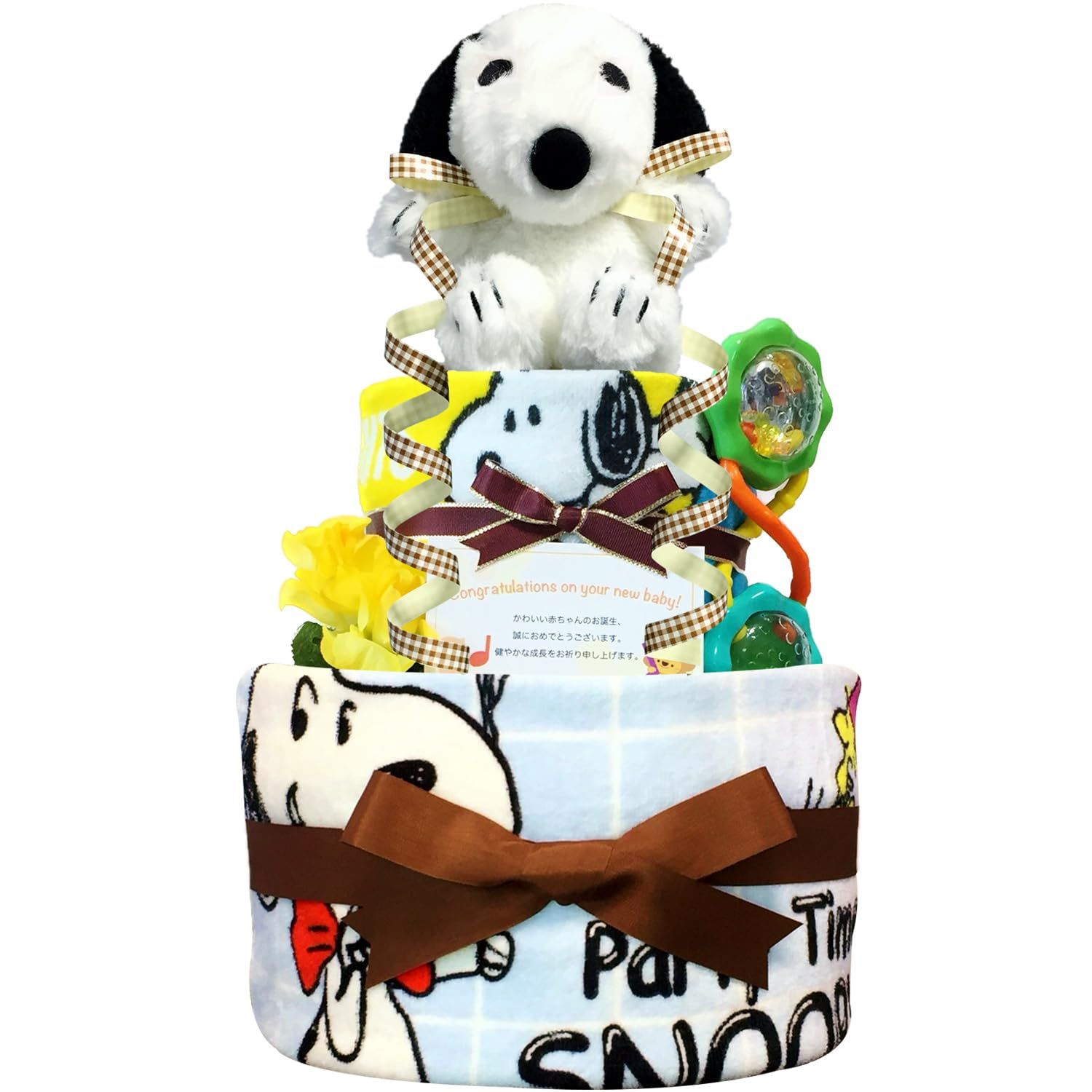 KanonBabys おむつケーキ 男の子 女の子 スヌーピー 出産祝い 2段 Mサイズ 3001 ハーフバースデー 1歳の誕生日に おむつサイズＭ