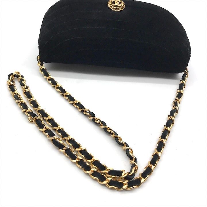 良品 CHANEL シャネル ココマーク ハーフムーン ベロア ヴィンテージ チェーン ショルダー バッグ ブラック a3749 良品 CHANEL シャネル ココマーク ハーフムーン ベロア ヴィンテージ