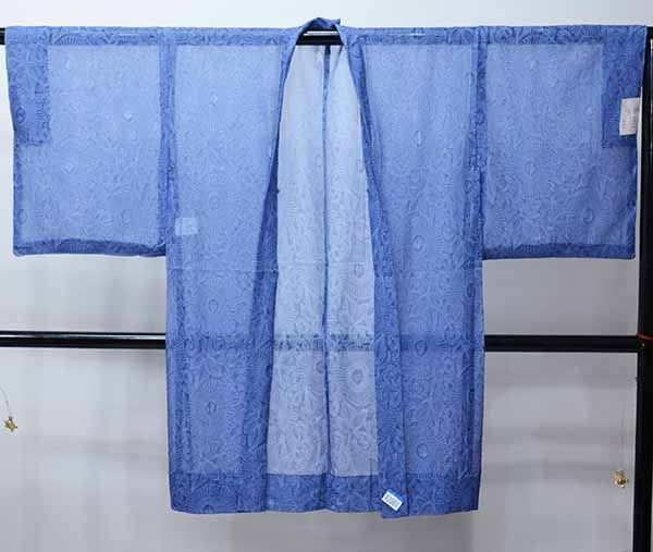 羽織 単品 シフォン 女性用 合繊 ブルーグレー色 仕立て上がり シフォン羽織 塵除け コート 着物 和装 NO42081