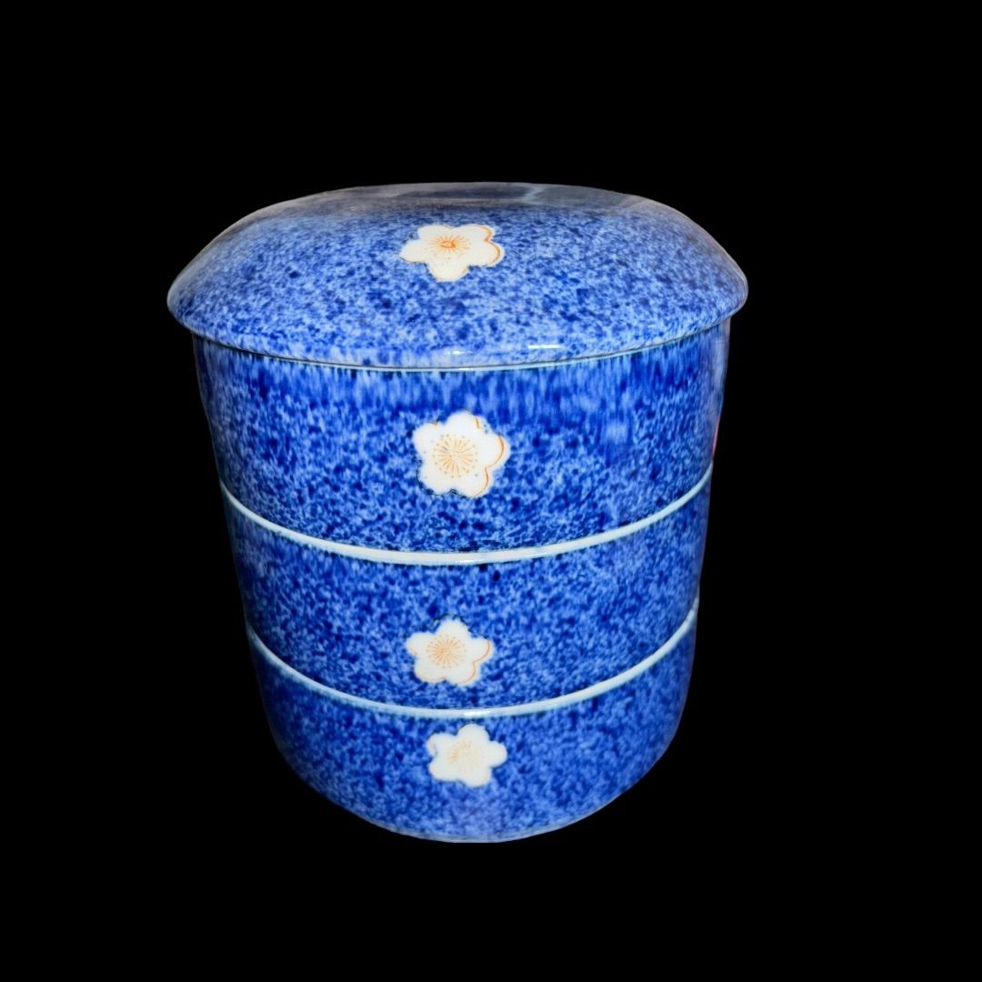 古伊万里 伊万里 染付 陶器 三段重箱 梅 和食器 1940年 アンティーク