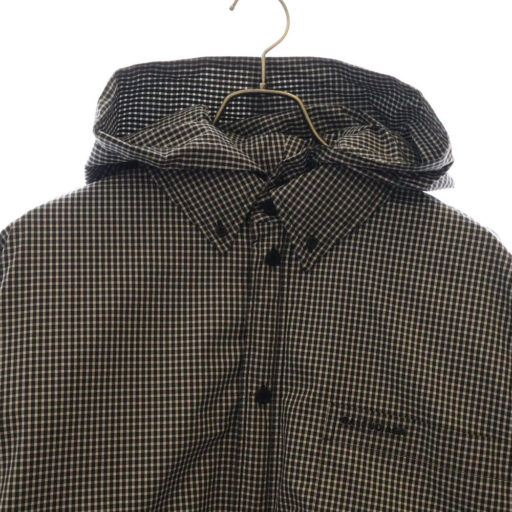 BALENCIAGA バレンシアガ 23SS チェックデザイン フード付 オーバーサイズ ジップアップシャツジャケット ブラック 735662 TNO78 BALENCIAGA (バレンシアガ) 23SS チェックデザイン フード付 オーバー