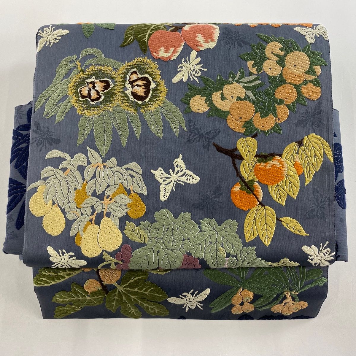 付け帯 名品 作り帯 生り物 蝶 刺繍 灰色 正絹