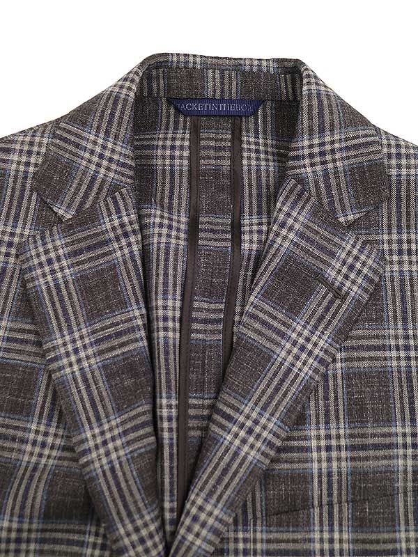 Belvest ベルベスト JACKET IN THE BOX シルクリネン混 チェックテーラードジャケット チャコールグレー系 46 Belvest ベルベスト JACKET IN THE BOX シルクリネン混 チェックテーラードジャケット チャコールグレー系 46
