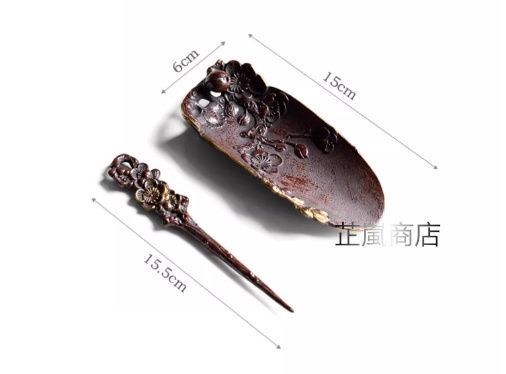 梅の花の手浮彫り茶則 茶杓