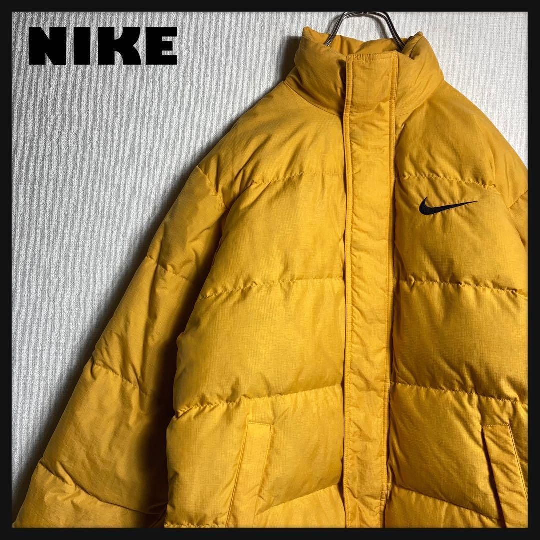 新品未使用　タグ付き　NIKE ナイキダウン　ジャケット　背面ビックロゴ　大きい 90s ナイキ NIKE ダウンジャケット 刺繍 銀タグ 黄色 M - メルカリ