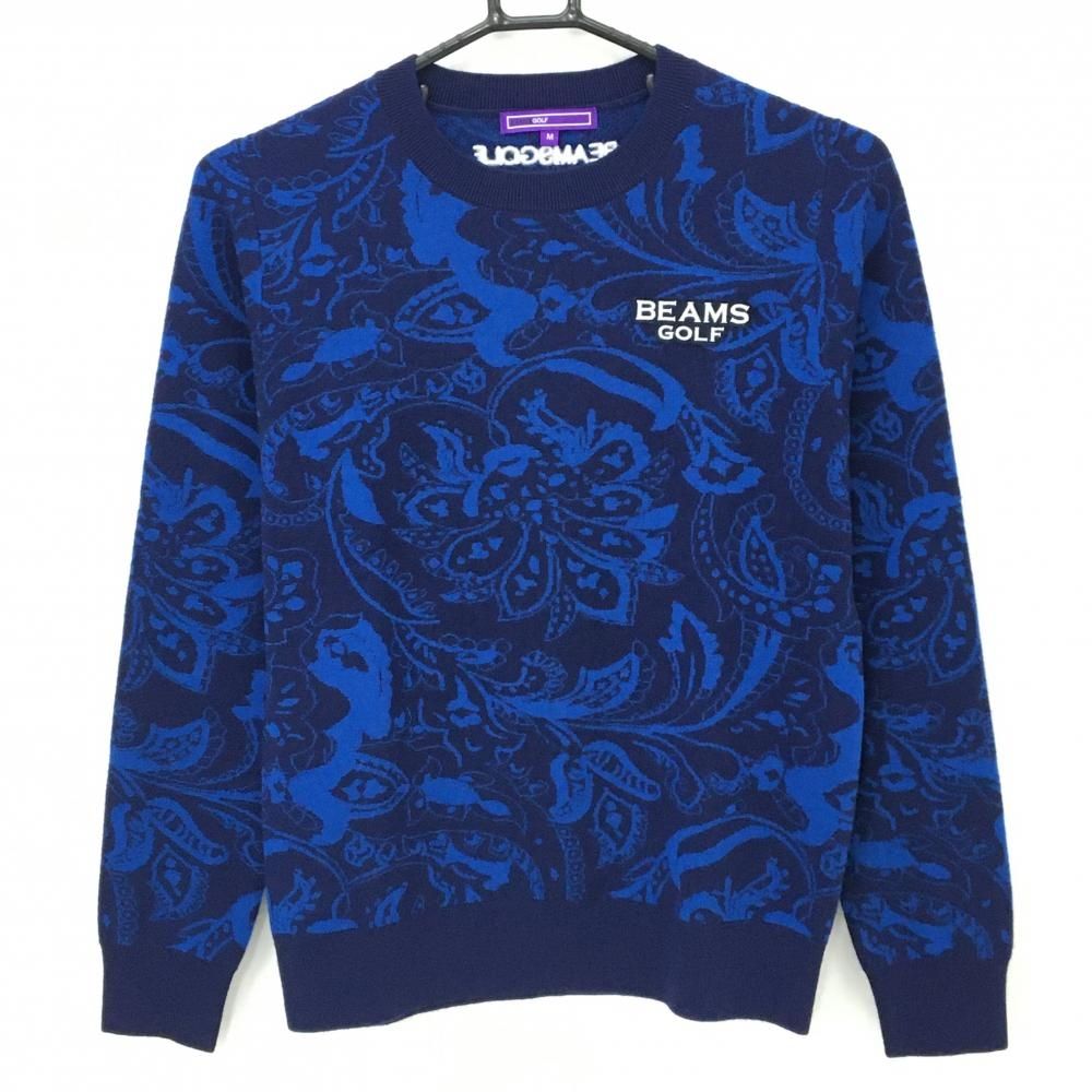 超美品】ビームスゴルフ セーター ブルー×ネイビー 総柄 ニット