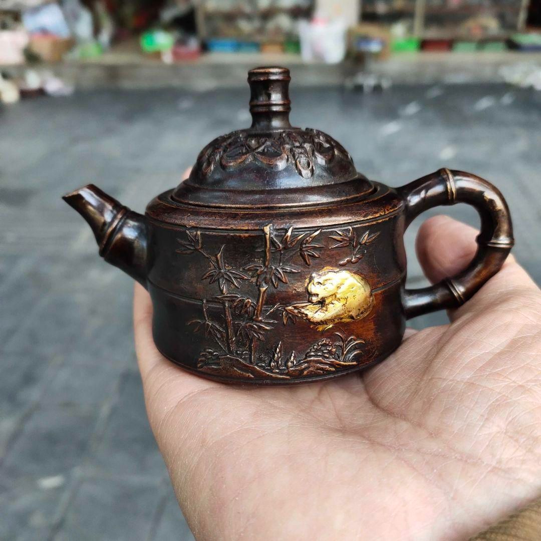 銅器 茶壺 パンダ竹 子徳利 茶道具 工芸品 美術品 置物 - メルカリ