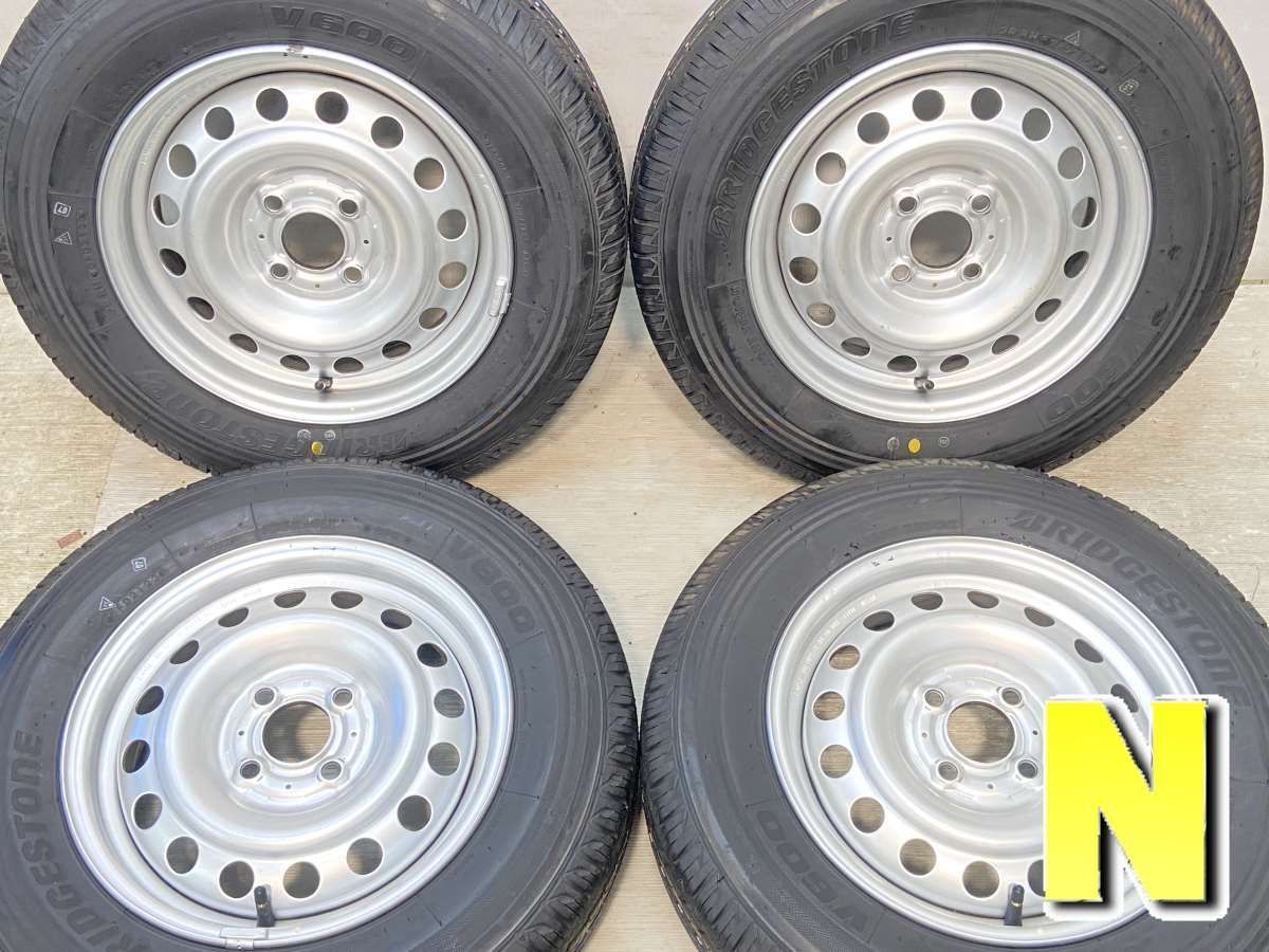 165R14 6PR nブリヂストン V600 n日産純正  n14x5.0  100-4穴 n中古タイヤ サマータイヤ ホイールセット 4本セットn s14240726011