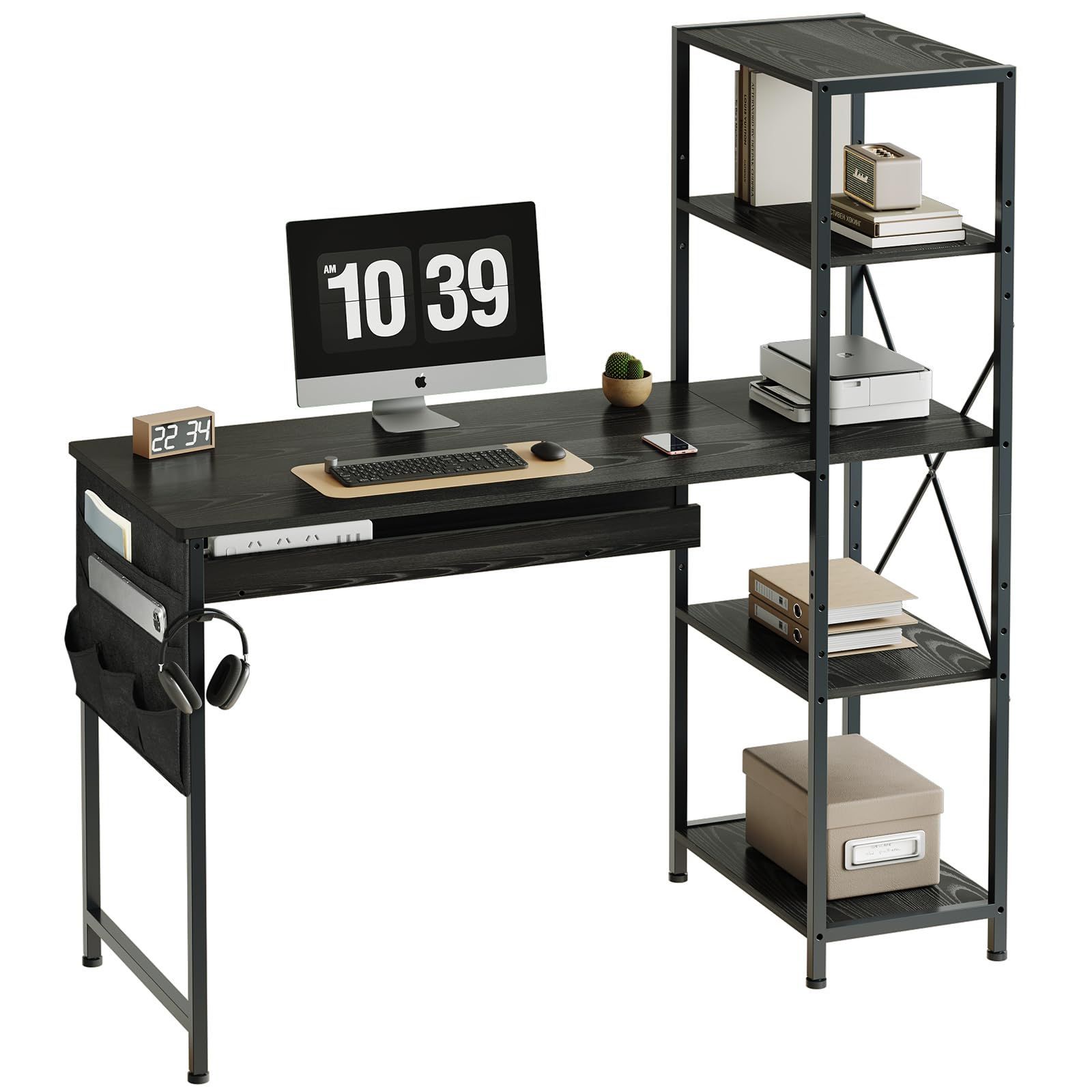 【人気商品】幅120cm×奥行48cm A4対応 パソコンデスク 在宅ワークデスク オフィスデスク pcデスク 収納ラック 収納袋付き ラック付きデスク 勉強机 学習机 机 左右入替可 可動式棚板 YeTom テレ
