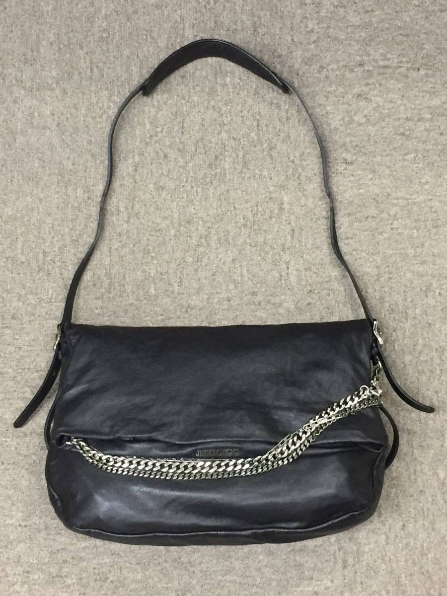 【美品・保存袋】ジミーチュウ　バイカーチェーン　レザーブラック　ショルダーバッグバッグ
