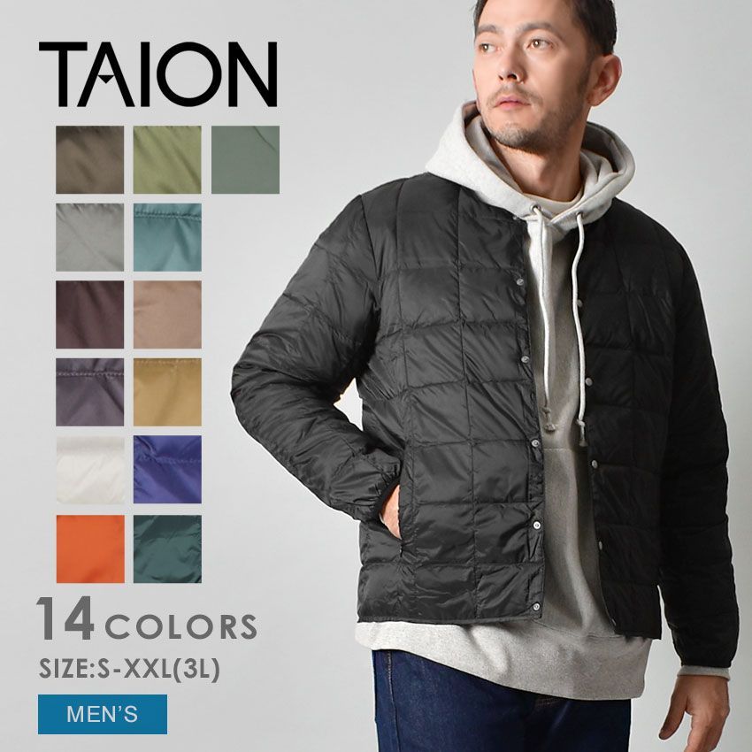 タイオン ダウンジャケット TAION-104 メンズ ベーシック クルーネックボタン インナーダウンジャケット TAION カラー:11.アイスグレー 品番：2453-0003
