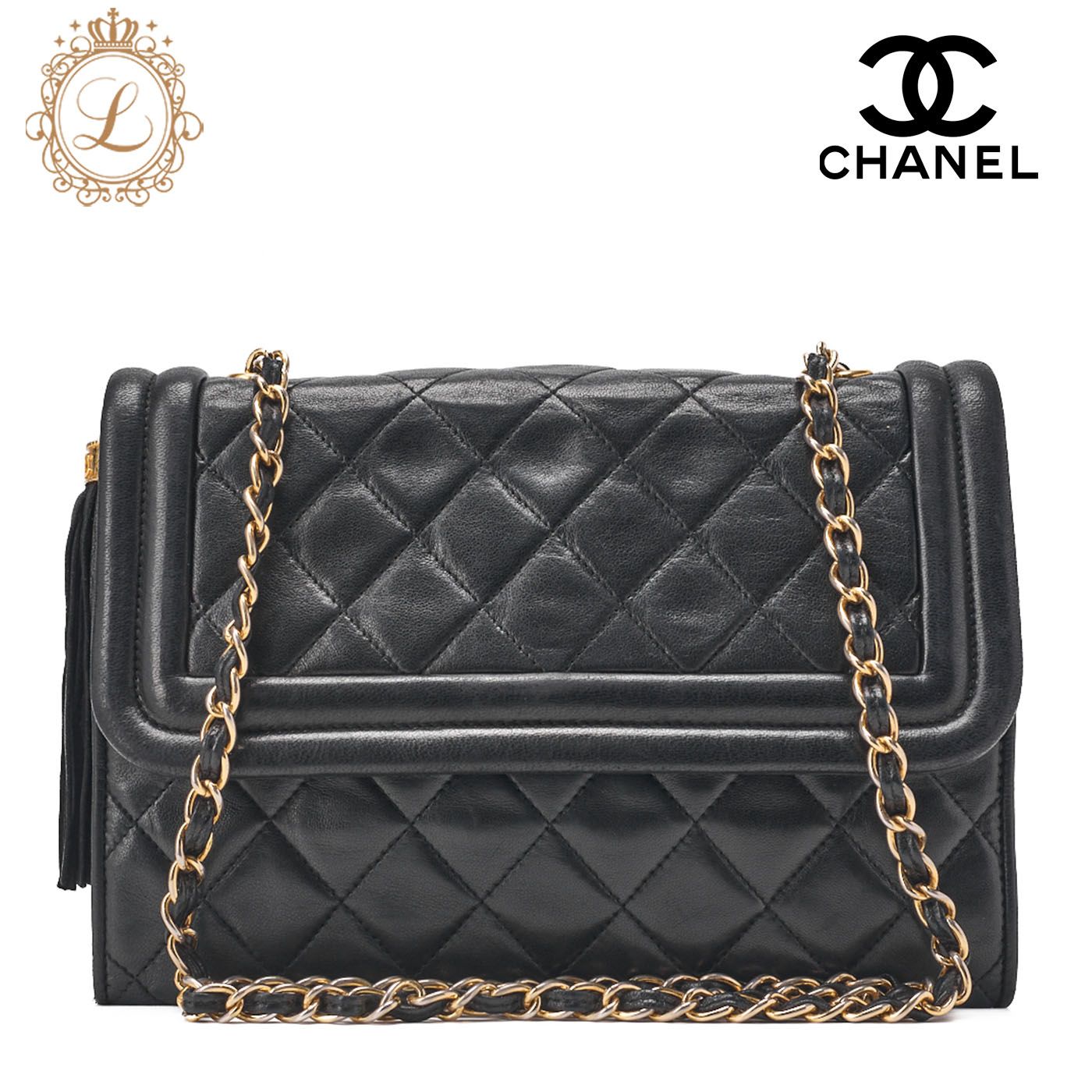 CHANEL シャネル チェーンショルダーバッグ マトラッセ ココマーク フリンジ ラムスキン 黒 ゴールド金具 レディースバッグ ハイブランド 送料無料