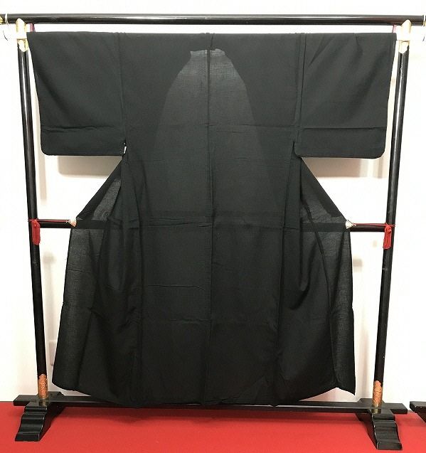 Lサイズ 男物 綿 浴衣 しじら織り黒無地