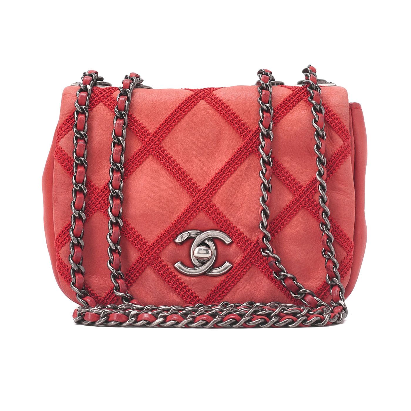 CHANEL シャネル チェーンショルダーバッグ マトラッセ シングルフラップ スパークルレザー 赤 シルバー金具 レディースバッグ ブランド