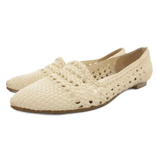 試着のみ DIANA 編み上げポインテッドトゥフラットパンプス シルバー23cm 試着のみ DIANA 編み上げポインテッドトゥフラットパンプス