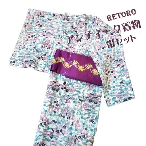 専用です☆アンティークカラフルレトロな着物にミニだらりの帯セット 楽天市場】【ニコアンティーク 着物＋帯 2点セット 三毛猫】着物