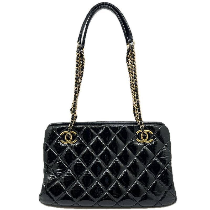 CHANEL シャネル チェーンショルダーバッグ パテント エナメル ブラック ゴールド金具 ココマーク CCロゴ ハンドバッグ バッグ 鞄 カバン  ファスナー式 レディース - メルカリ