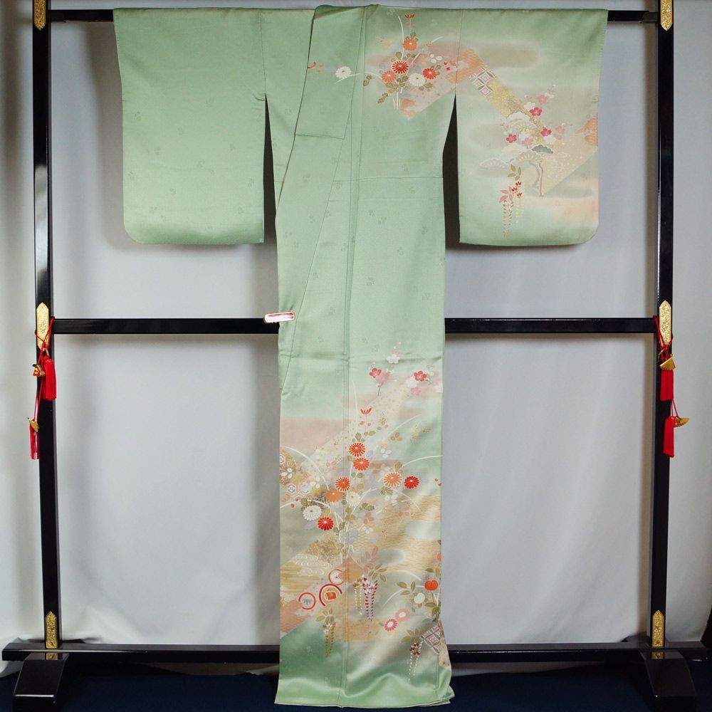 着物セット 訪問着・袋帯 2点 セット エ霞に百花、短冊模様 L