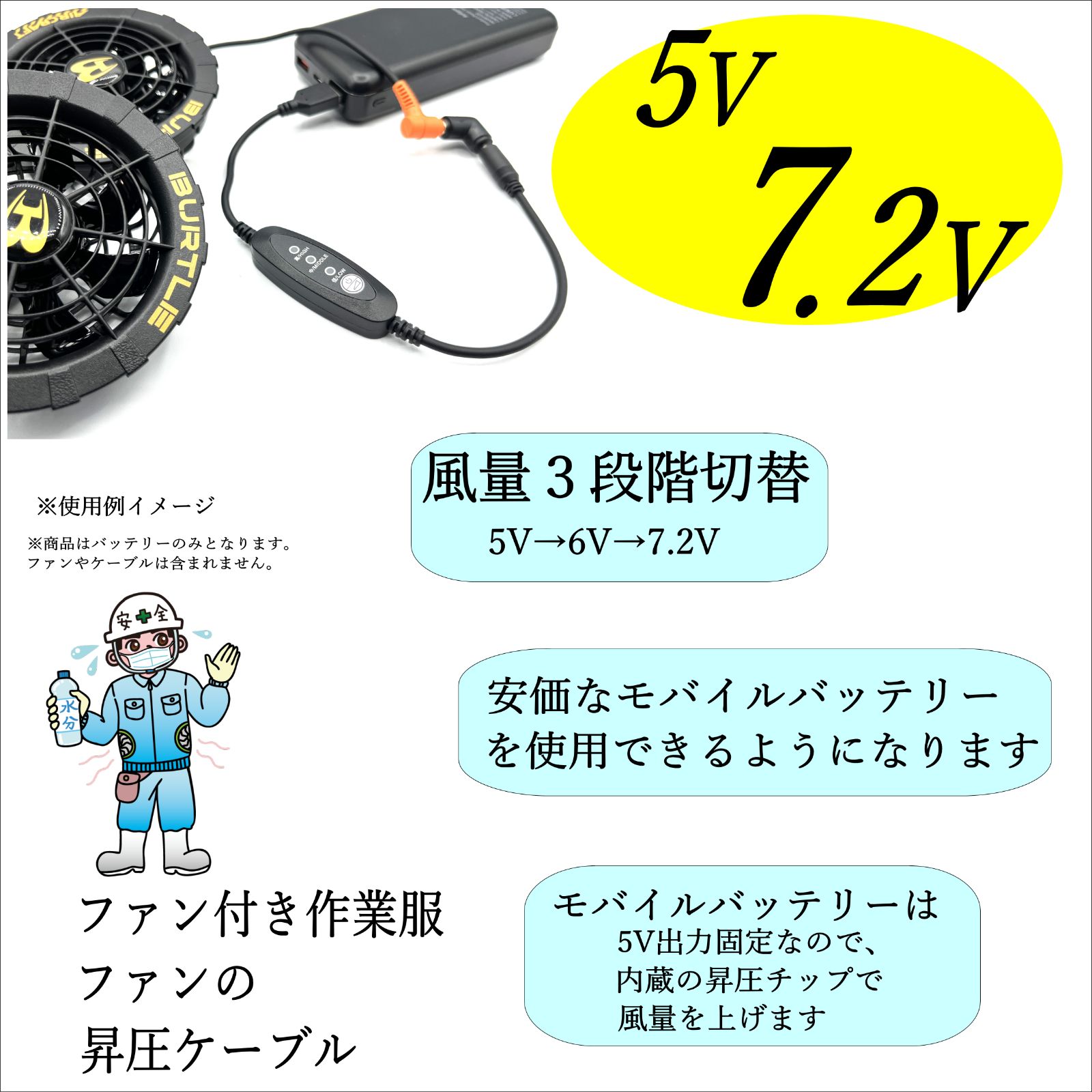 バートル新型ファンAC310をモバイルバッテリー昇圧ケーブル+アダプタのセット⑪ - メルカリ