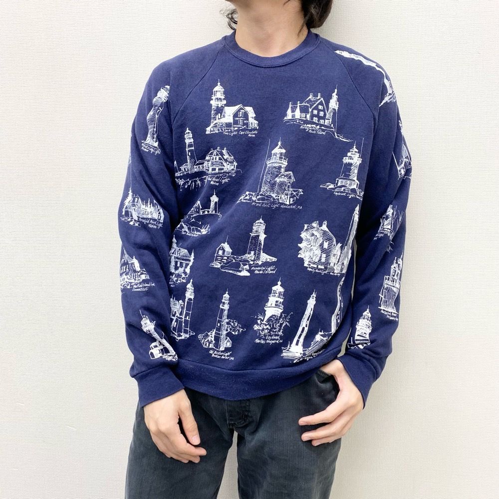 ジャージーズ USA製90s フラワープリント　スウェット　紺 L 古着. 90年代 90s ジャージーズ アメリカ製 ネイビー 紺 スウェット