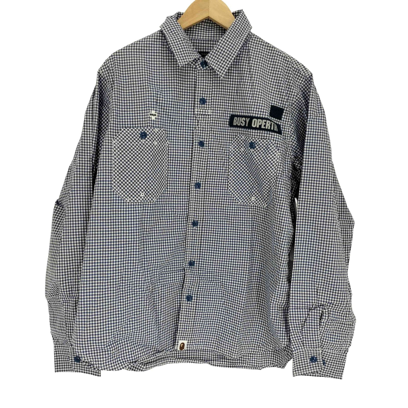 アベイシングエイプ A BATHING APE BUSY OPERTR ギンガム チェック L/S シャツ 猫目ボタン メンズ JPN：L 