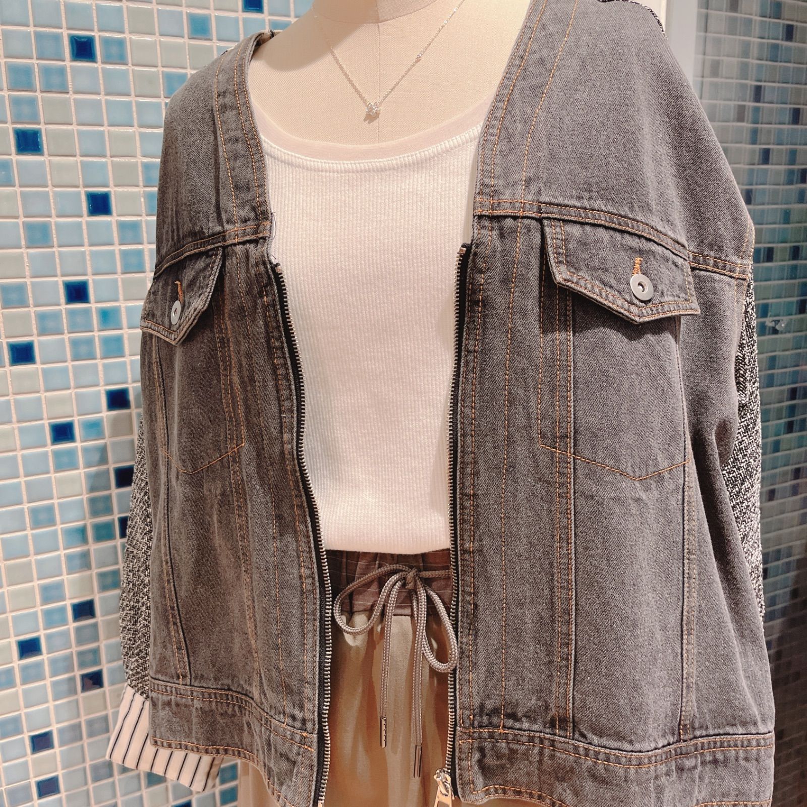 デニム×ツイード ブルゾン