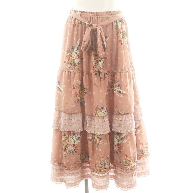 ピンクハウス PINK HOUSE 24AW ブーケプリントスカート ティアード フ フリル ピンク マルチ |CX OS