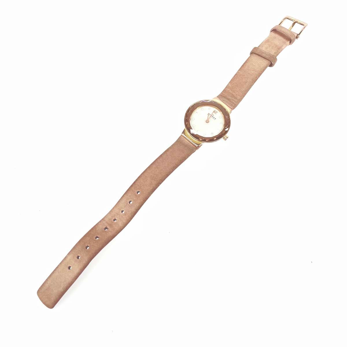 Skagen スカーゲン 腕時計  クォーツ/SS×レザー/ 456SRLT   ゴールドカラー×ピンクベージュ レディース / 240001161751 Skagen スカーゲン 腕時計 クォーツ/SS×レザー/ 456SRLT ゴールド
