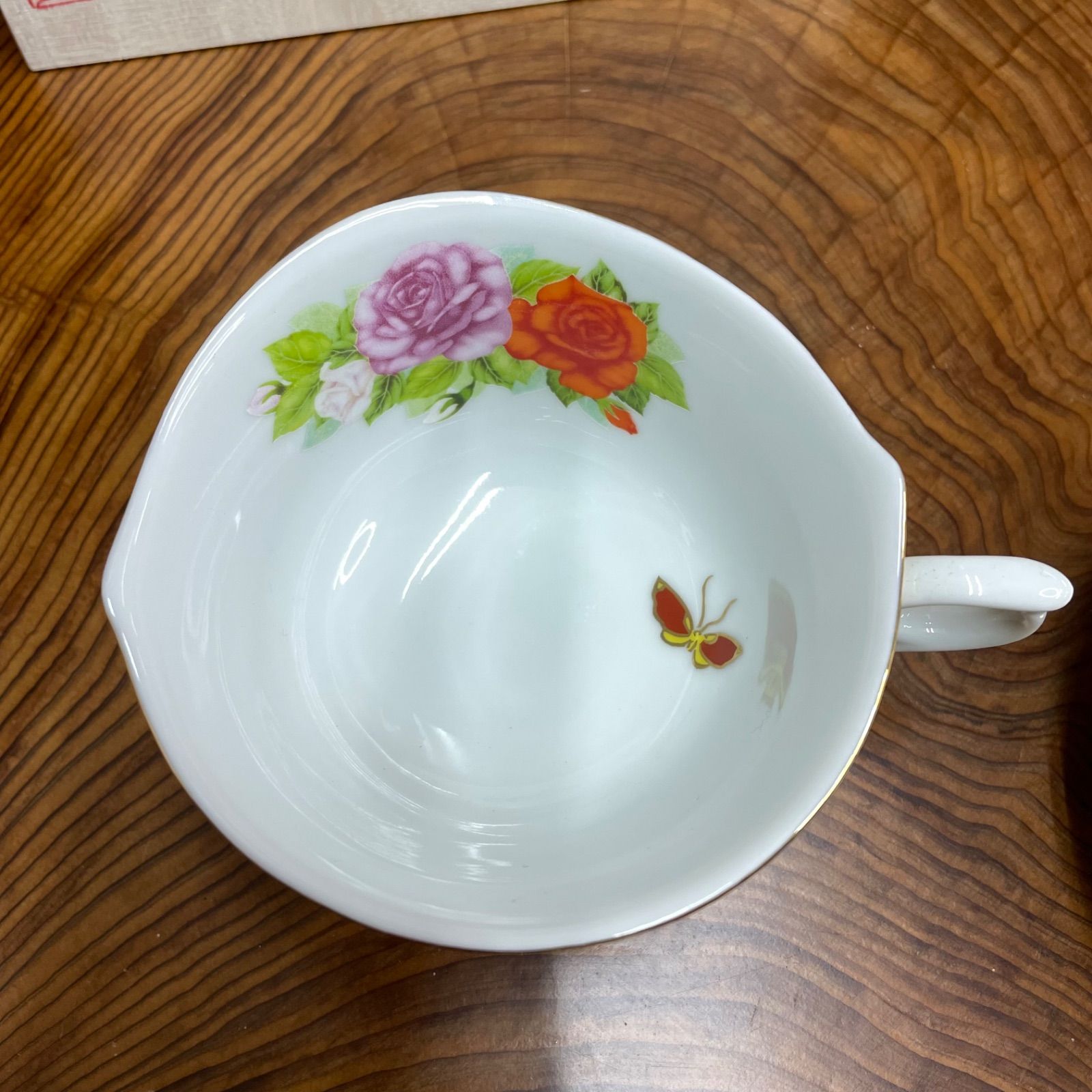 有田焼 金龍窯 江口天童 コーヒーカップ 金彩バラ絵 珈琲碗 共箱 