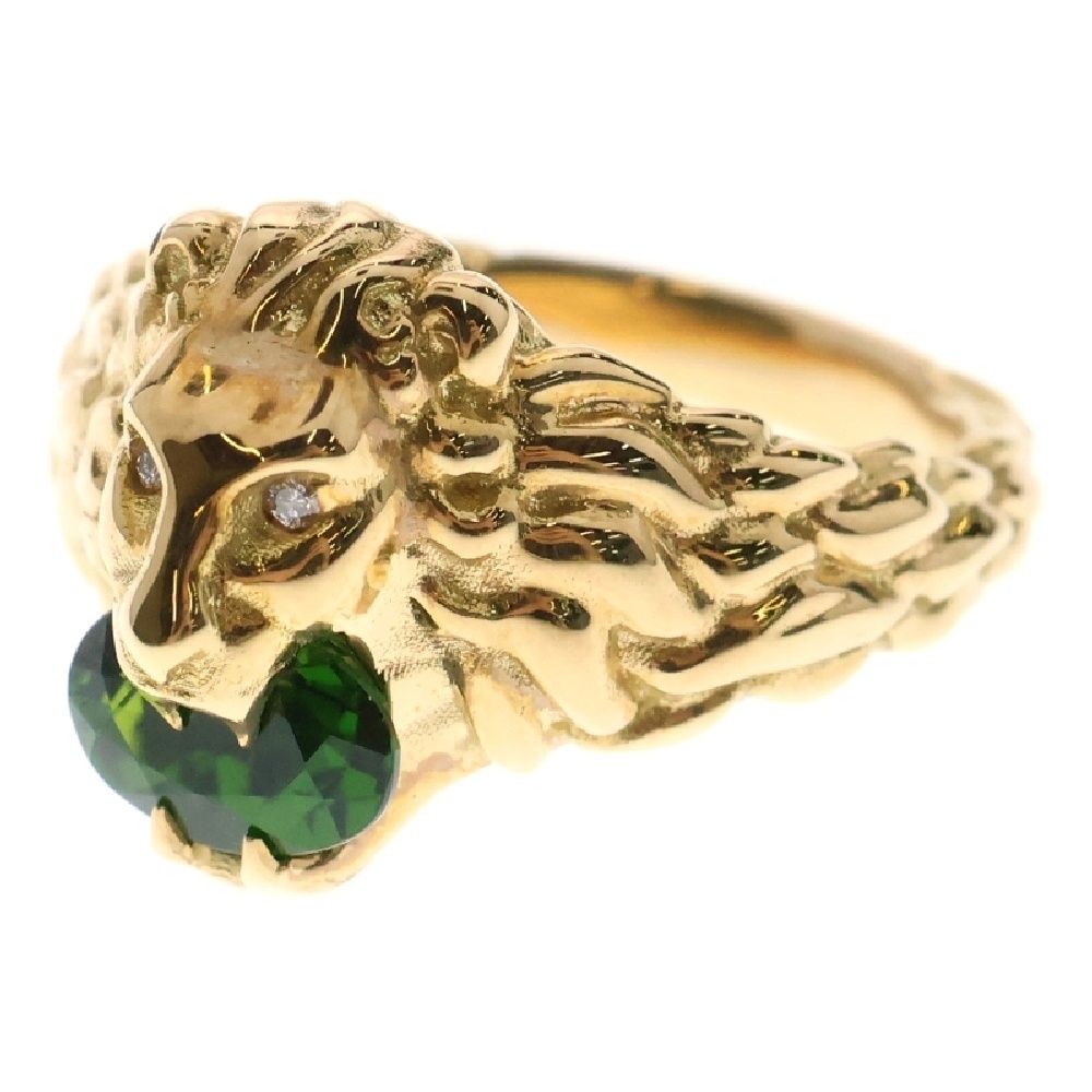 GUCCI (グッチ) K18YG ライオンヘッド クロムダイオプサイドリング  