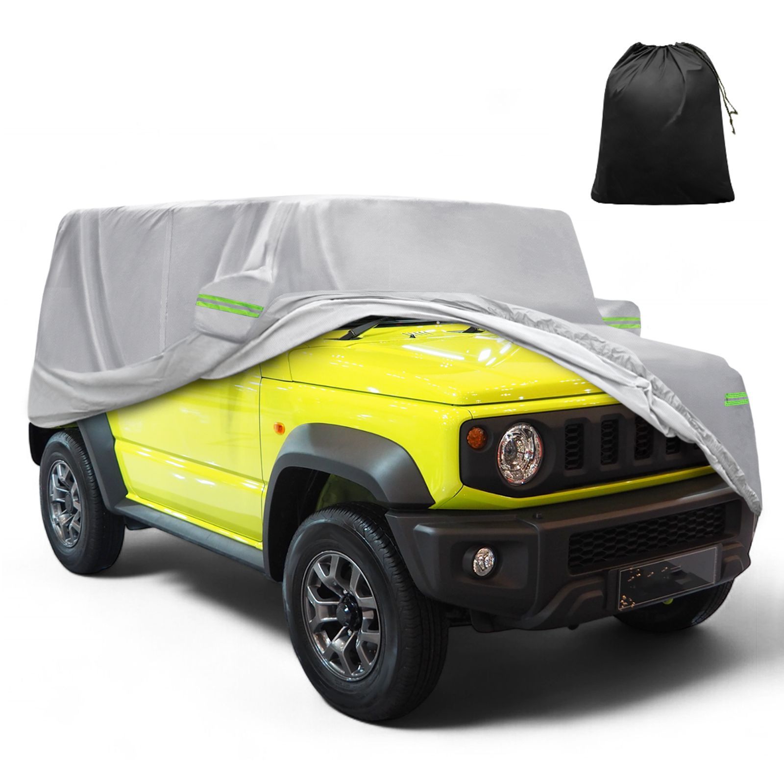 X AUTOHAUX ジムニーに対応 JB64W|JB74W 385x148 x160cm 軽自動車カバー ボディカバー 雹対策 車 カバー 台風対策 防風ロープ付き裏起毛 シルバートーン 梅雨対策 防炎 防塵 雪|強風|黄砂対策 撥水性 運転席側ファ