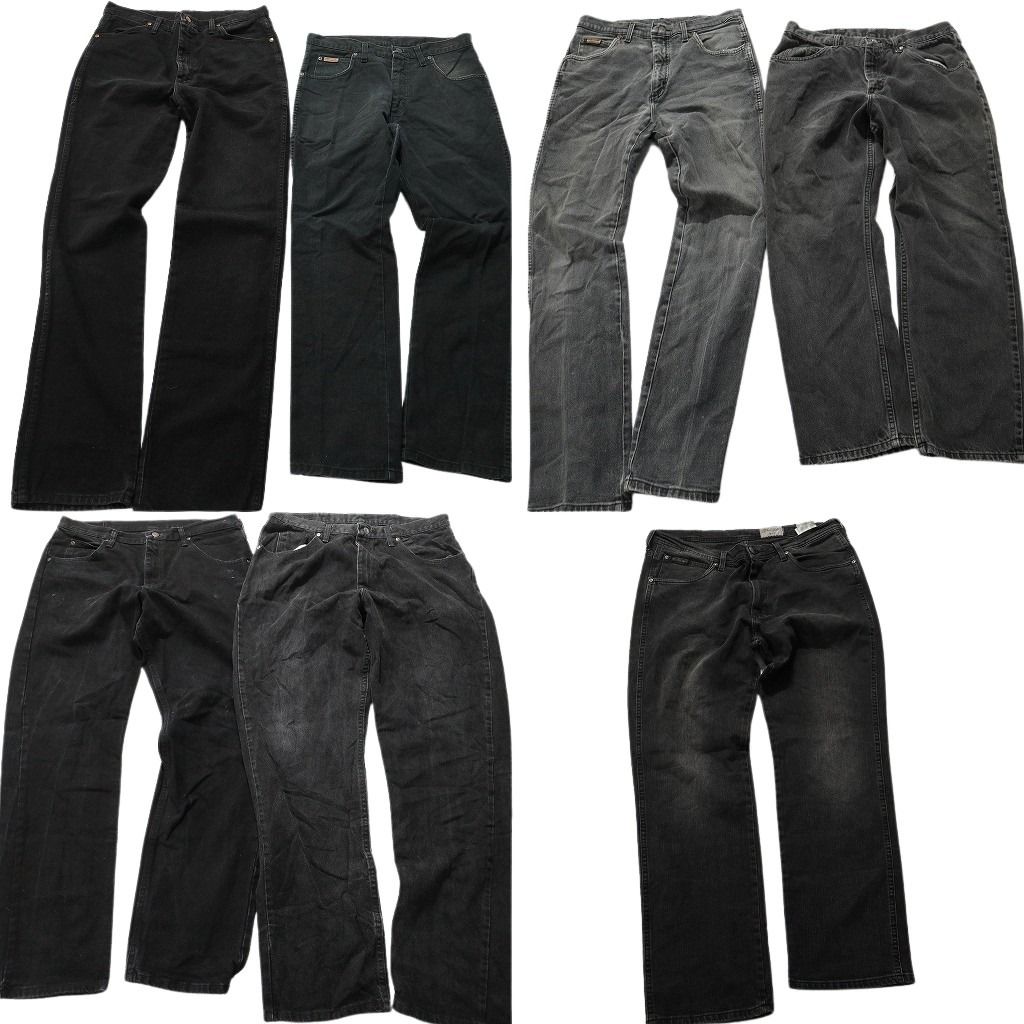 古着卸 Wrangler ラングラー ブラックデニム パンツ 7枚セット メンズ 36 |35 |34 皮パッチ フェード 古着 NA7100