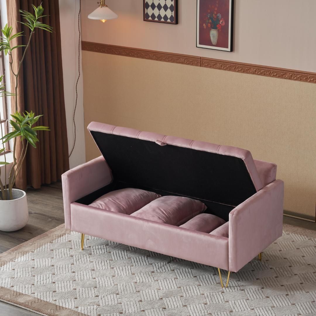 ソファー 2人掛け ソファ 収納付き クッション4個付き 金属脚付きカウチソファ ソファー 収納付き クッション4個付き 2人掛け ソファ 金属脚付き