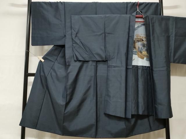 平和屋着物＃男性 和装コート 紬地 縞 ロング丈 正絹 逸品 CAAT5795id  