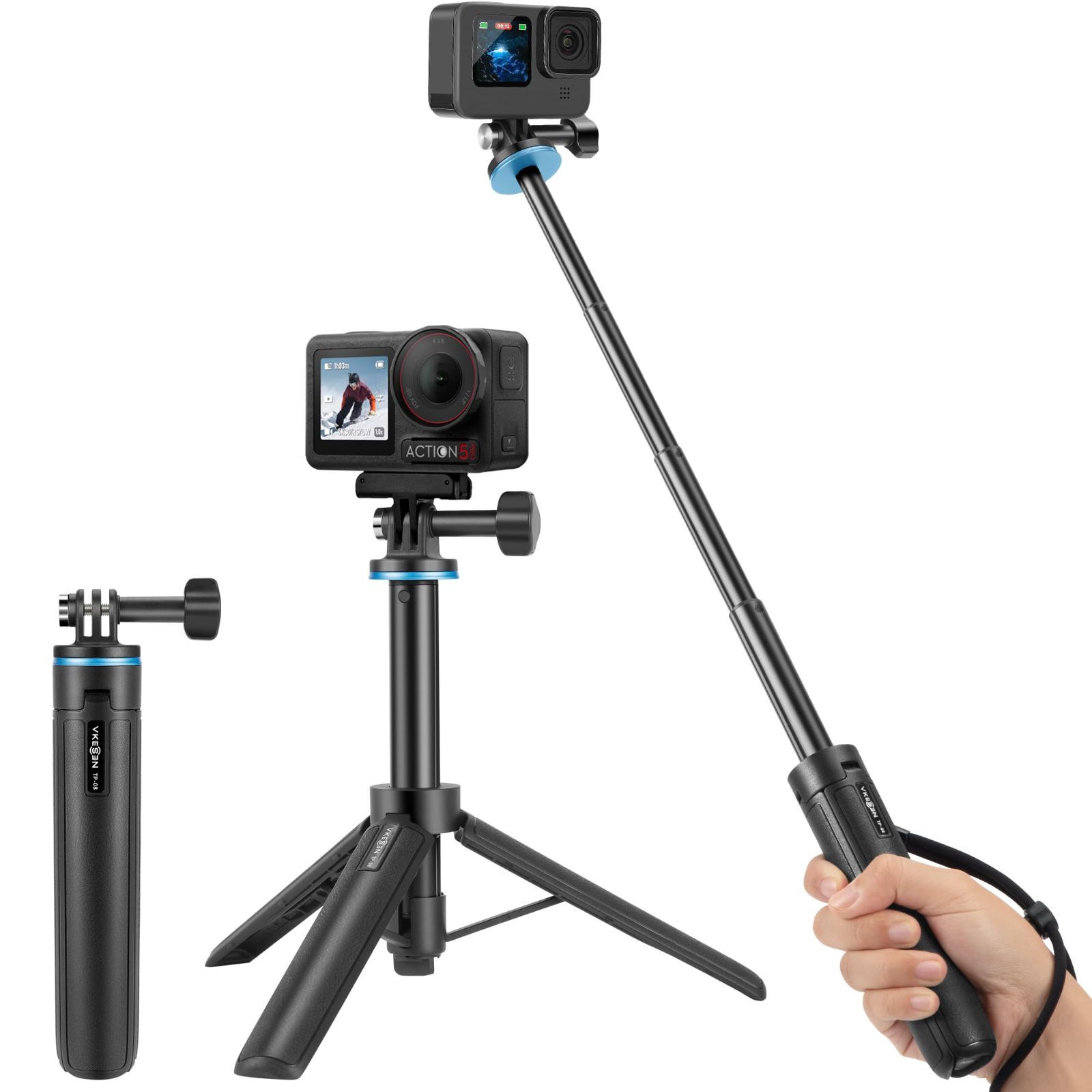 自撮り棒 4段階伸縮延長ポール付きミニ三脚/一脚兼用 軽量 GoPro
