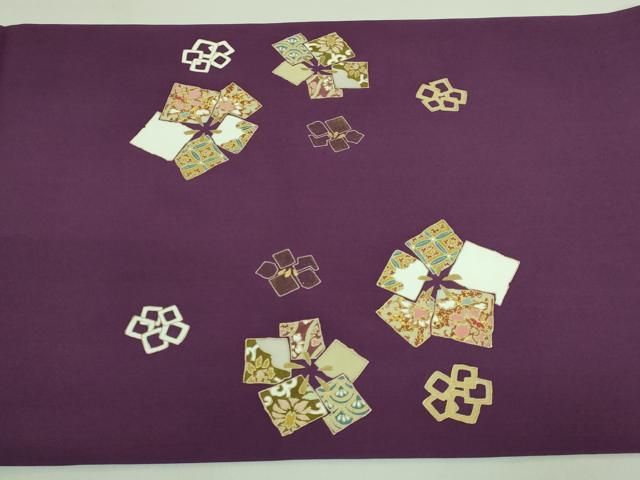 平和屋着物□極上 塩瀬 九寸開き名古屋帯 駒刺繍 色紙花文 金彩 桑の実  