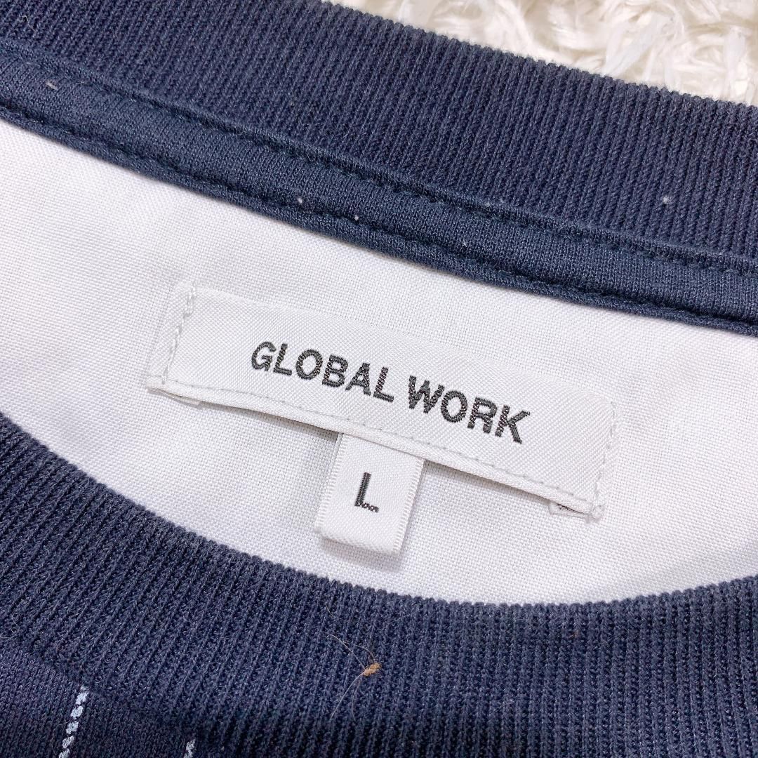 16616】GLOBAL WORK グローバルワーク Tシャツ ストライプ L 半袖 無地