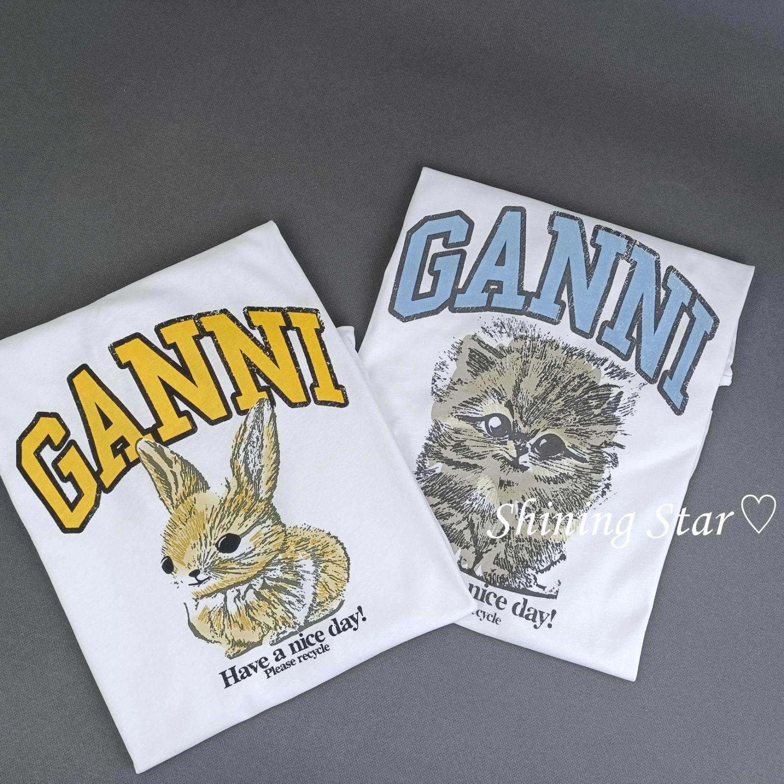 GANNI ガニー Tシャツ 半袖 レディース ウサギ キャットロゴ