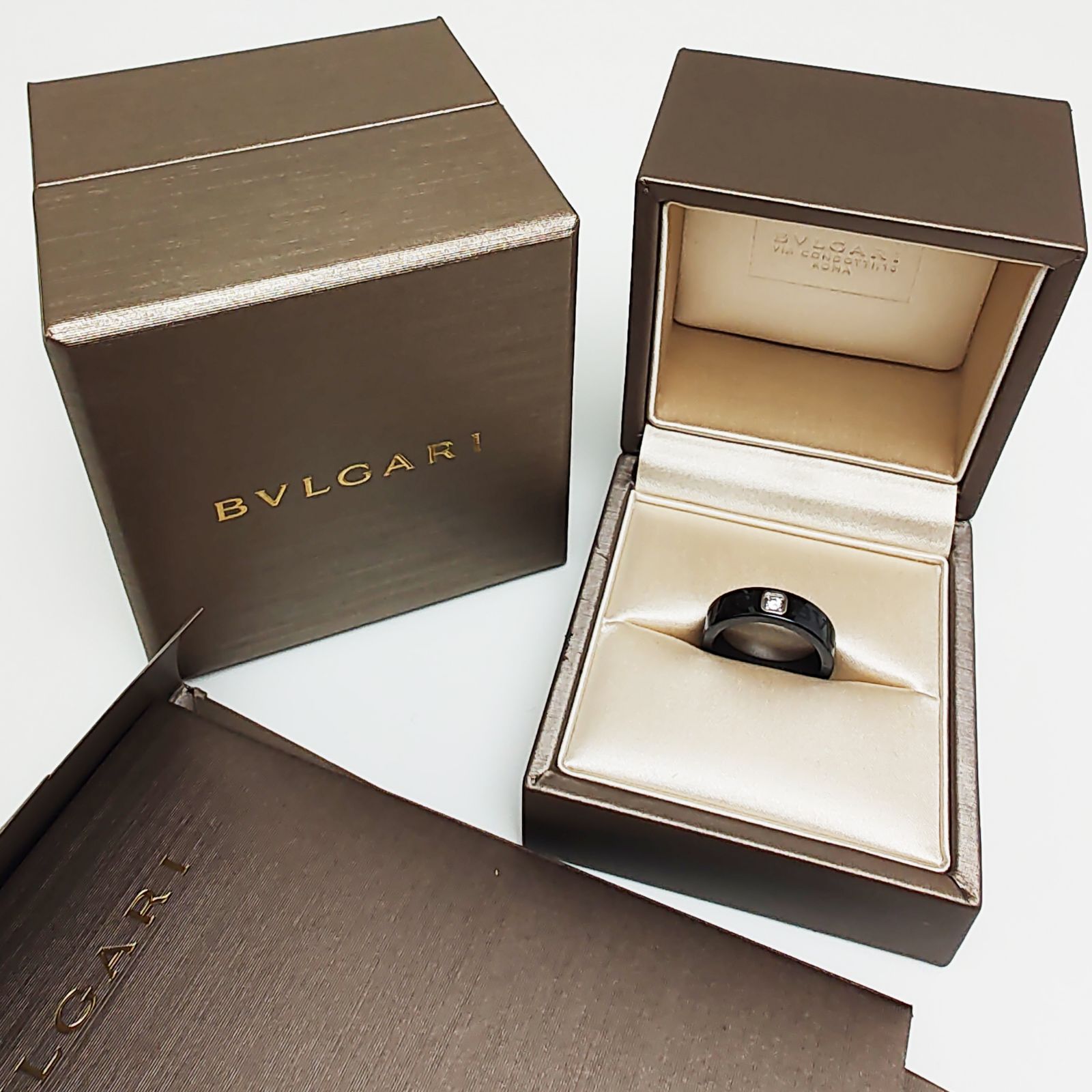ブルガリ BVLGARI ダブルロゴ ブラックセラミック 1Pダイヤ#49リング ブルガリ ダブルロゴリング 1Pダイヤ セラミック ブラック K18WG 18金
