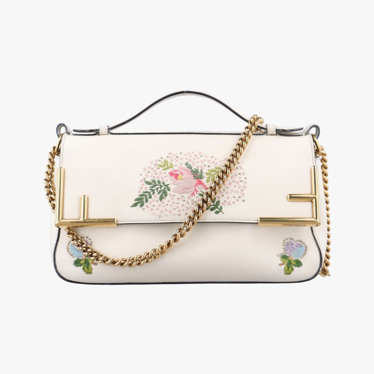 フェンディFendiダブルエフ フローラル ホワイト×マルチカラー レザー 8BT297 8BT297 A5DO 189-10429