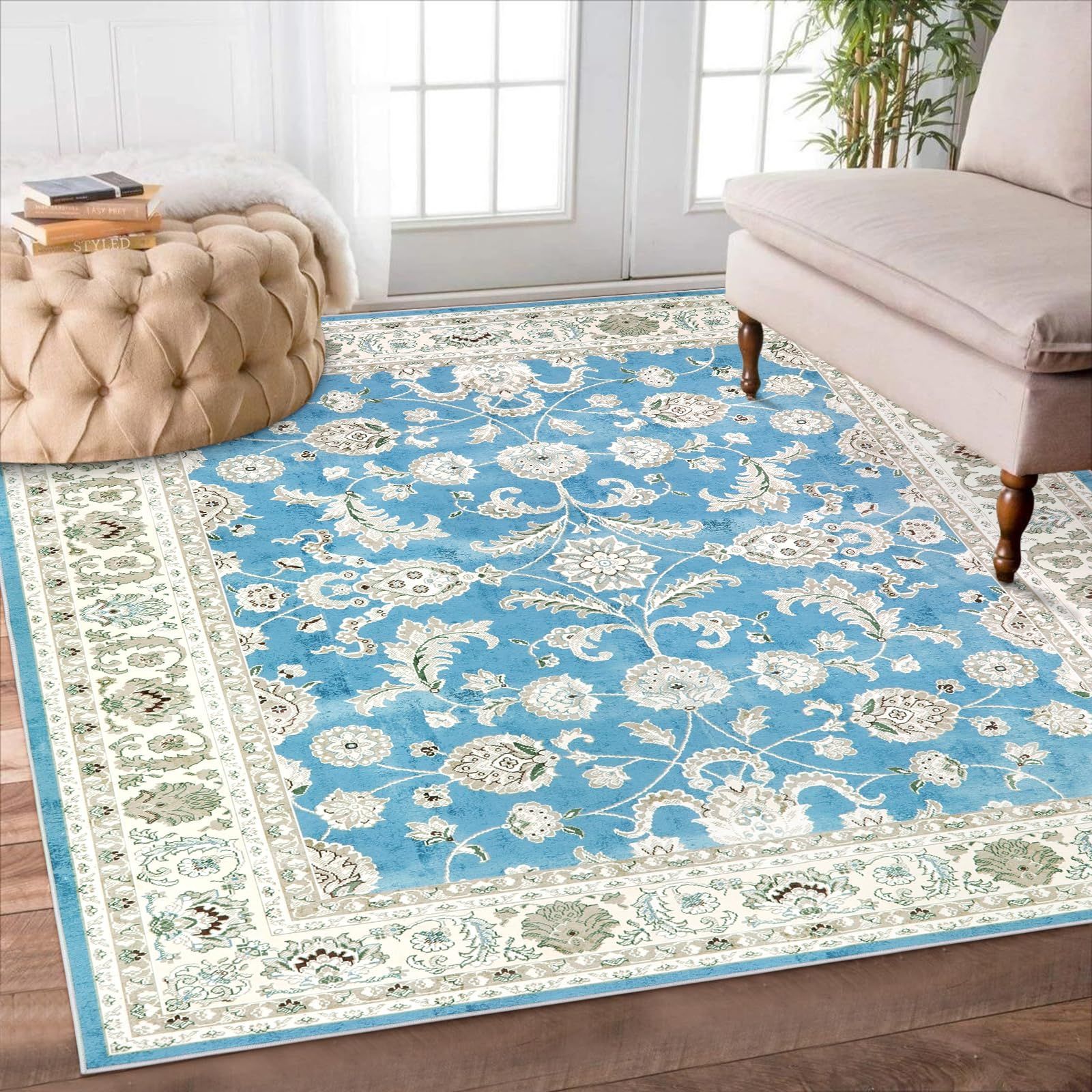 抗菌防臭 オールシーズン適用 シェニール ラグマット 室内用 防音 花柄