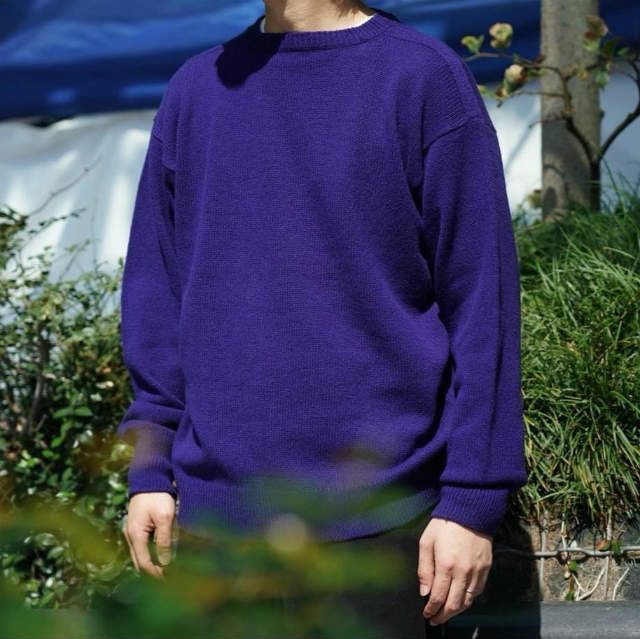 COMOLI 21AW ラムズウールガンジーネックニット Blue 21aw COMOLI