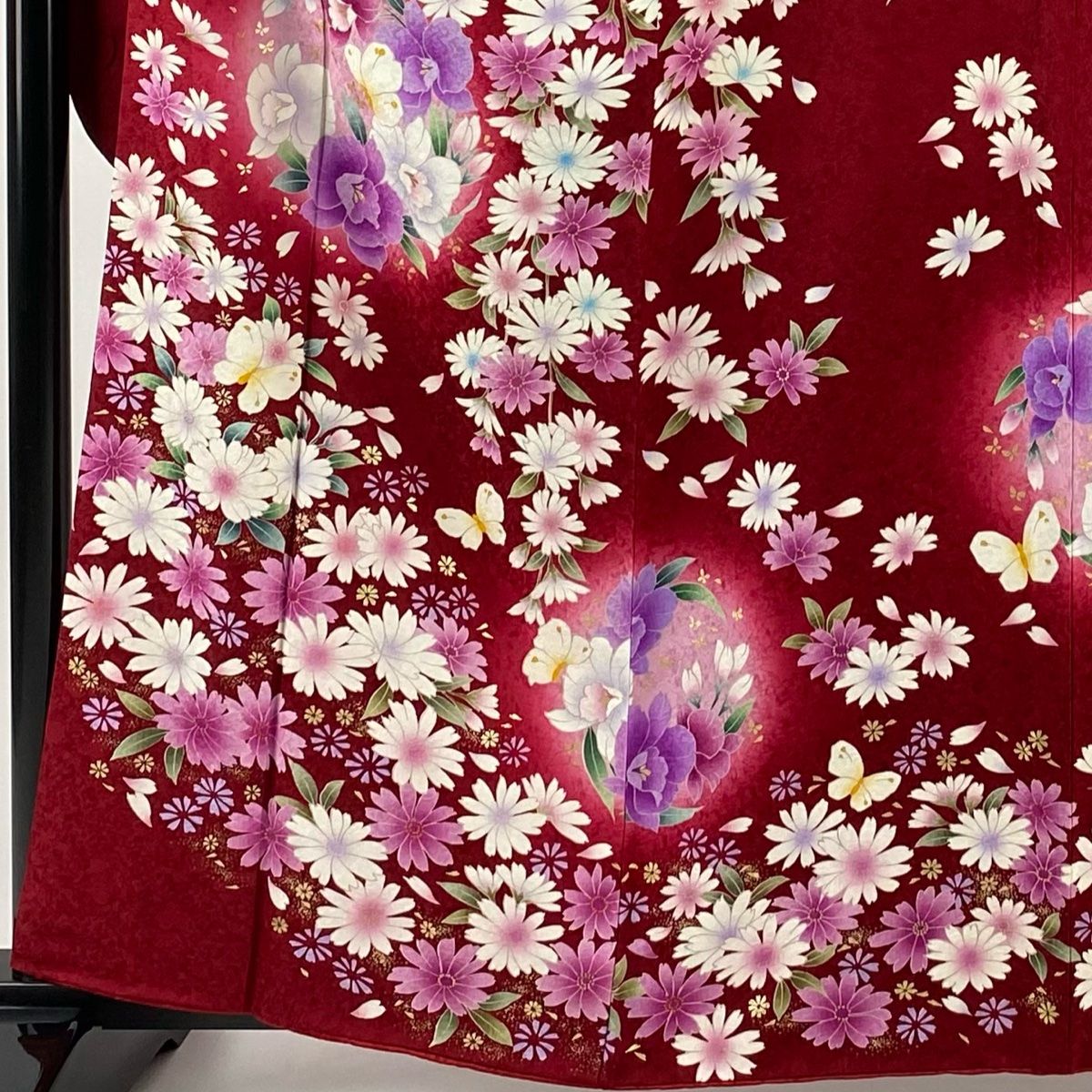 振袖 秀品 身丈160.5cm 裄丈67cm 正絹 【中古】 振袖 身丈165.5cm 裄丈67cm M 袷 草花 雲文 刺繍 金彩 朱色 正絹 秀品