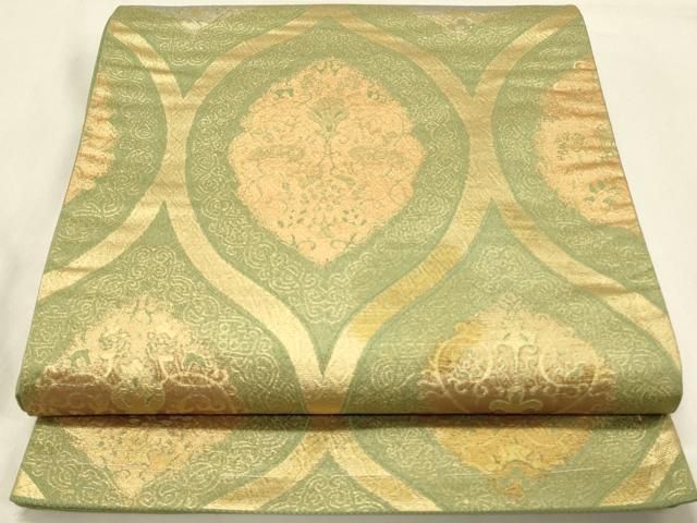 平和屋着物○全通柄袋帯 名物裂 荒磯 金糸 正絹 逸品 DAAQ2392fe